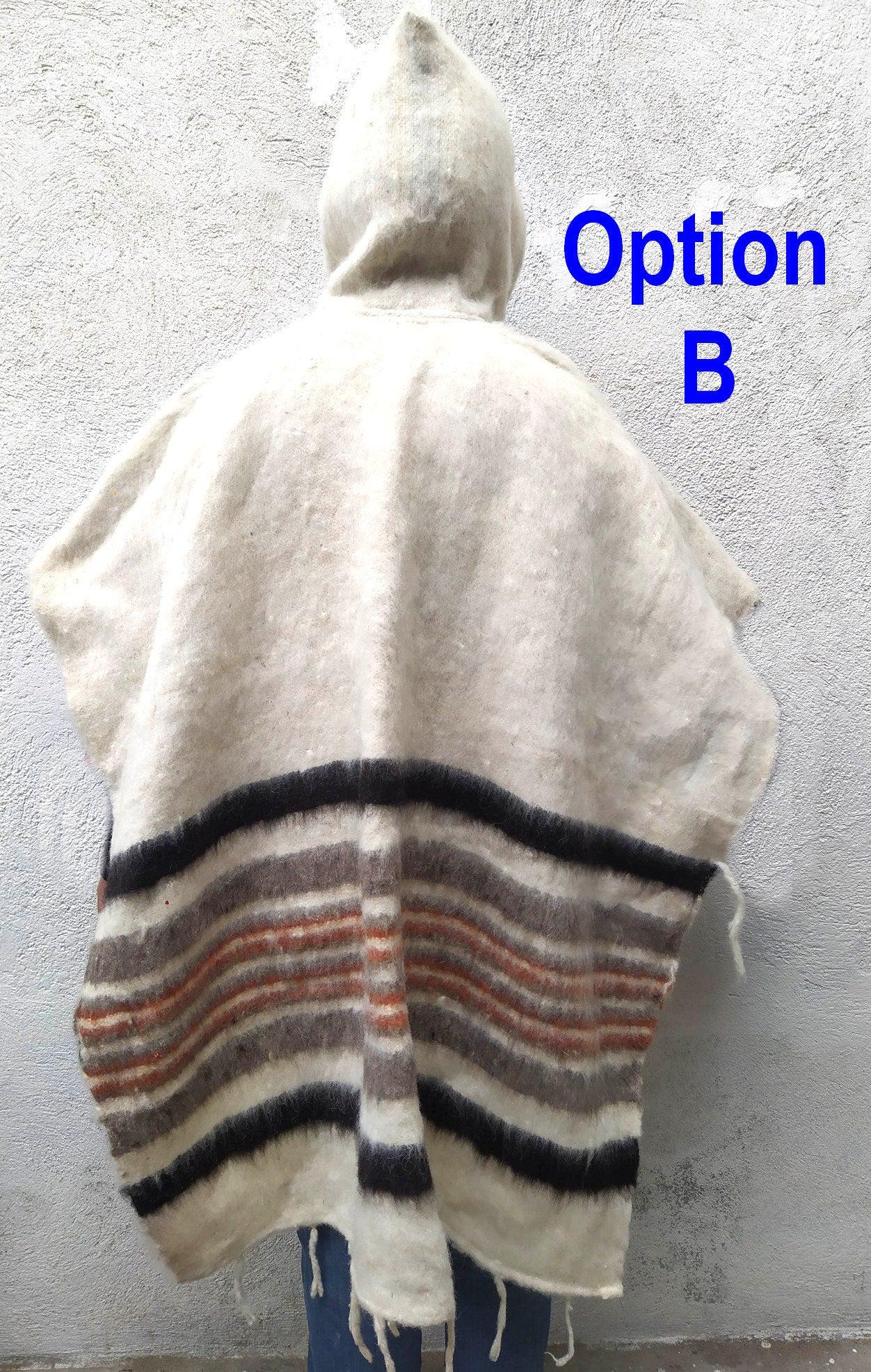 Guatemalan Wool Poncho, Hand Woven sarape with hood, heavy weight poncho, winter poncho