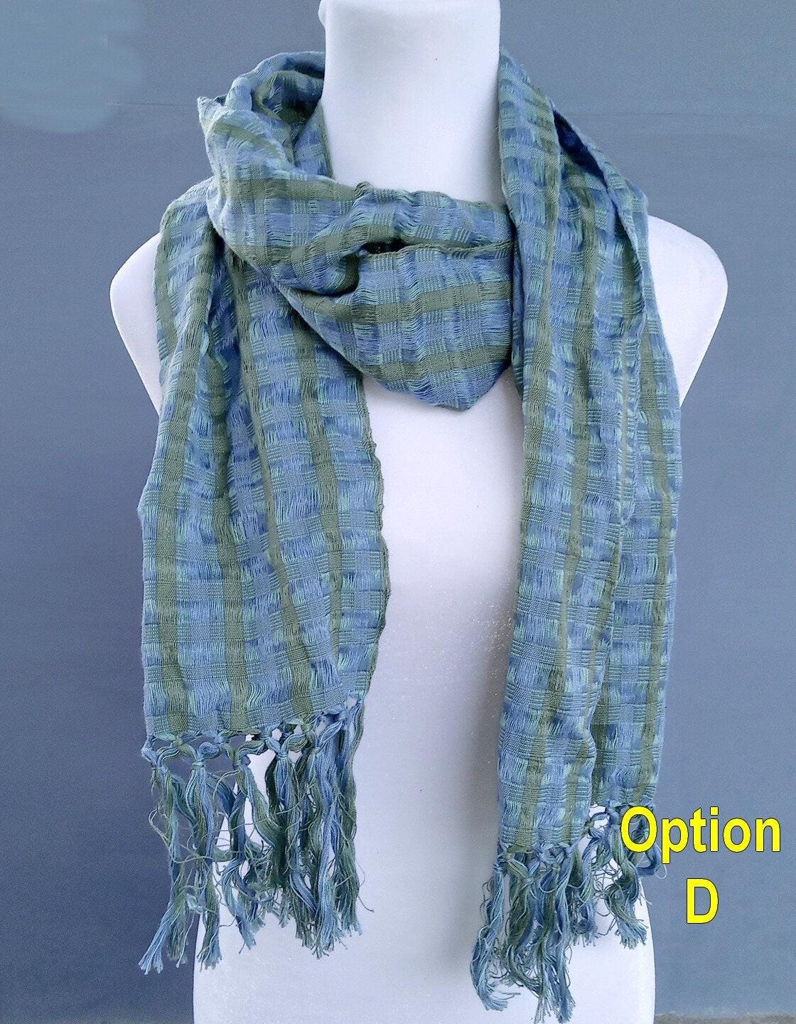 Women Medium Weight GUATEMALAN COTTON Indigo SCARF Wrap - Artisans Wear Aesthetic Shawl
