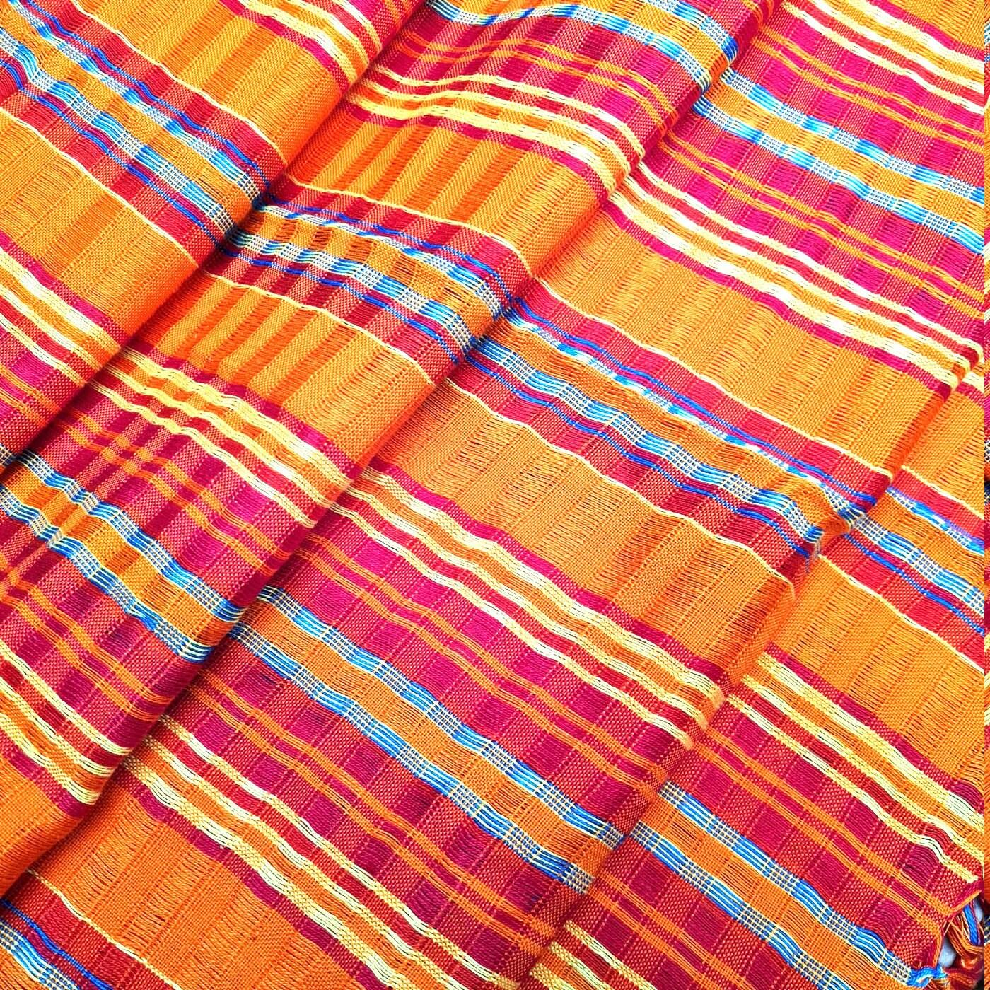 Women Medium Weight GUATEMALAN COTTON Orange SCARF Wrap - Artisans Wear Aesthetic Shawl