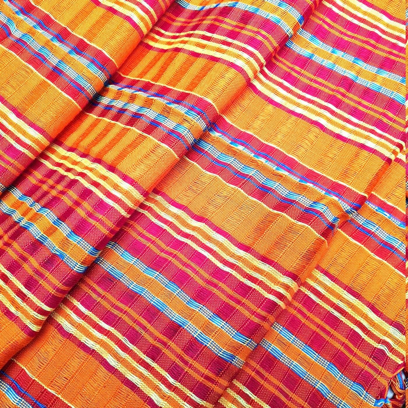 Women Medium Weight GUATEMALAN COTTON Orange SCARF Wrap - Artisans Wear Aesthetic Shawl