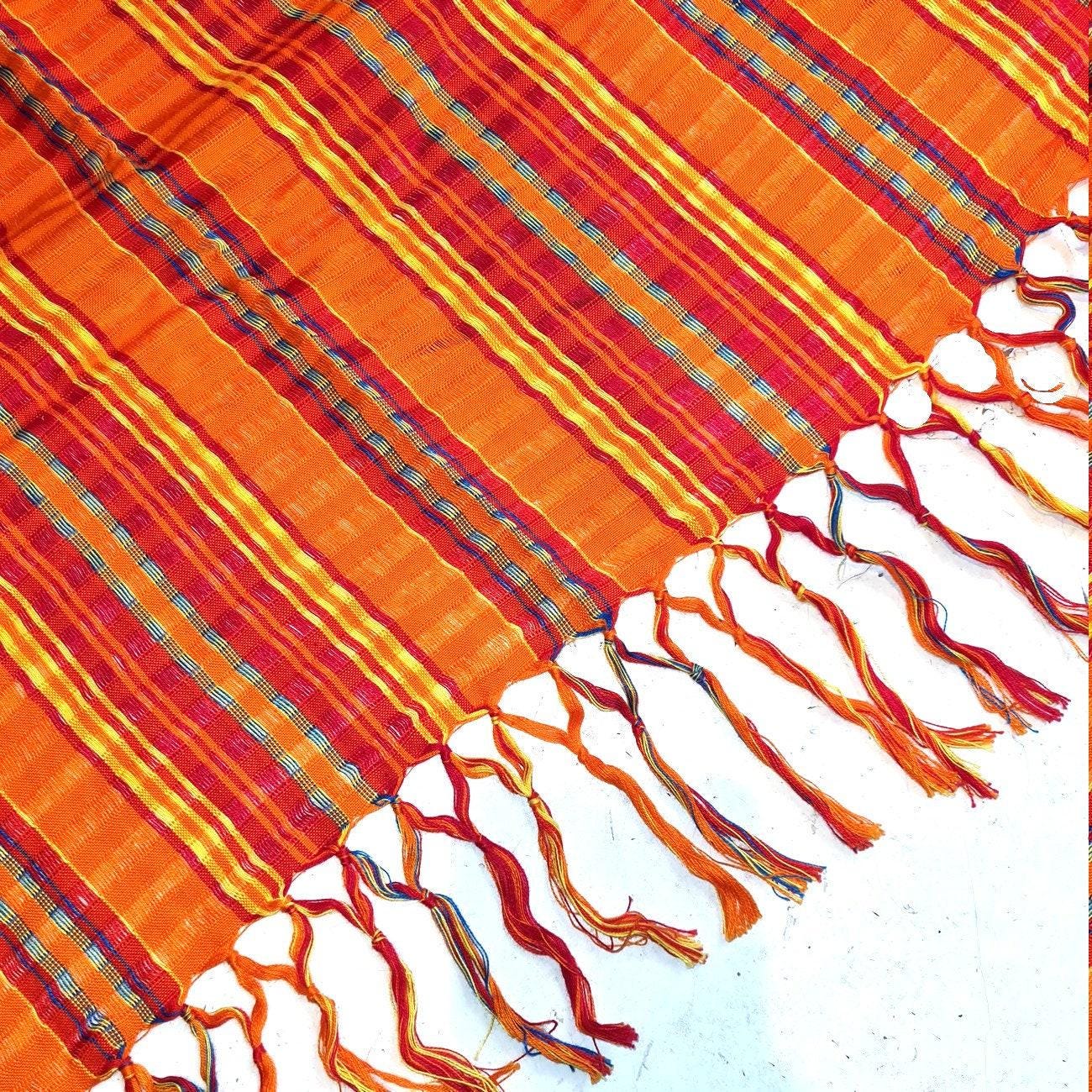 Women Medium Weight GUATEMALAN COTTON Orange SCARF Wrap - Artisans Wear Aesthetic Shawl