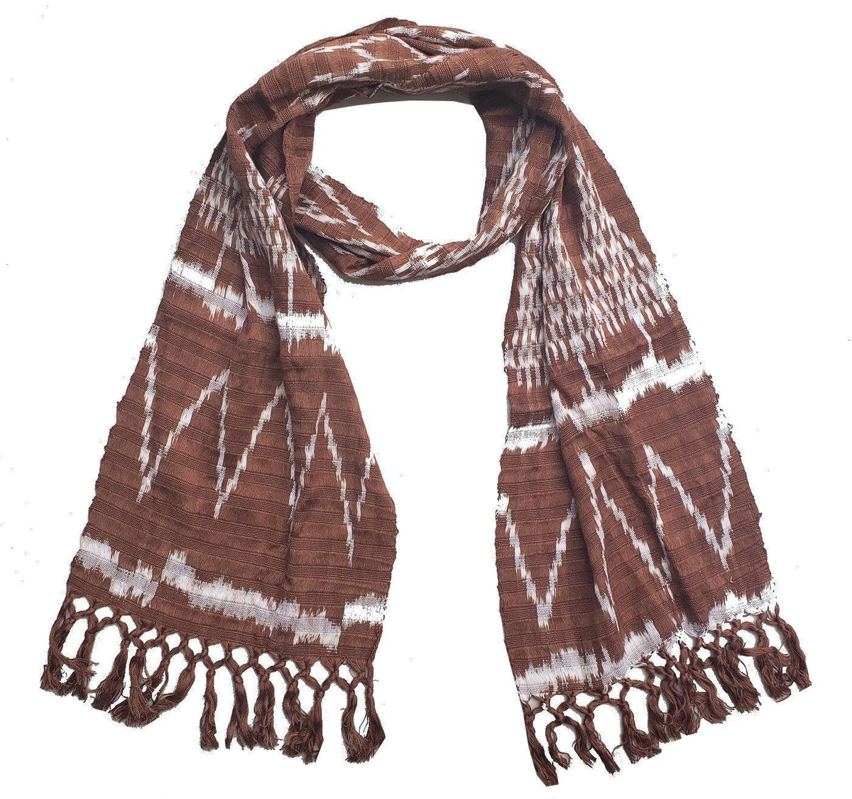 Handmade Guatemalan light weight cotton ikat scarf with fringes