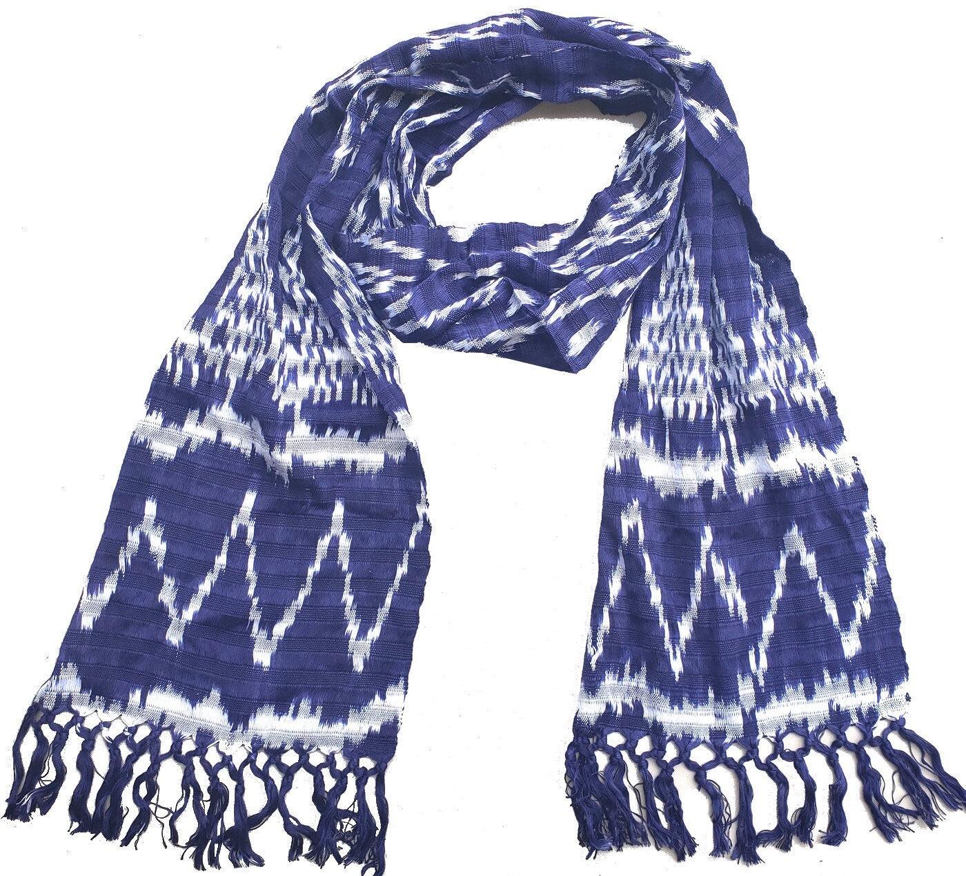 Handmade Guatemalan light weight cotton ikat scarf with fringes