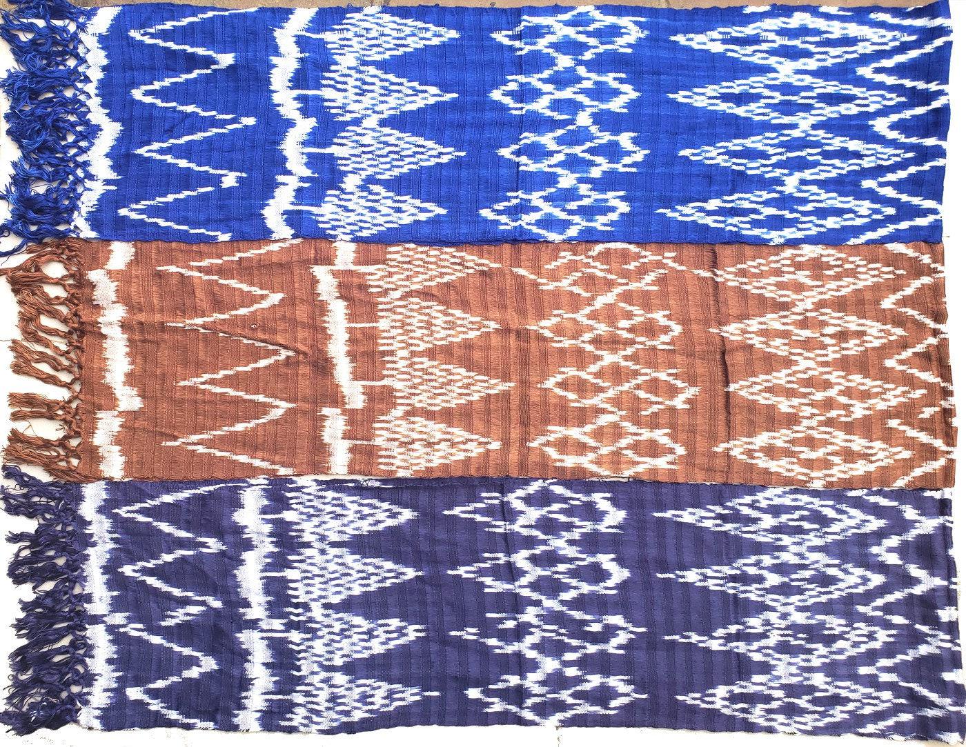 Handmade Guatemalan light weight cotton ikat scarf with fringes