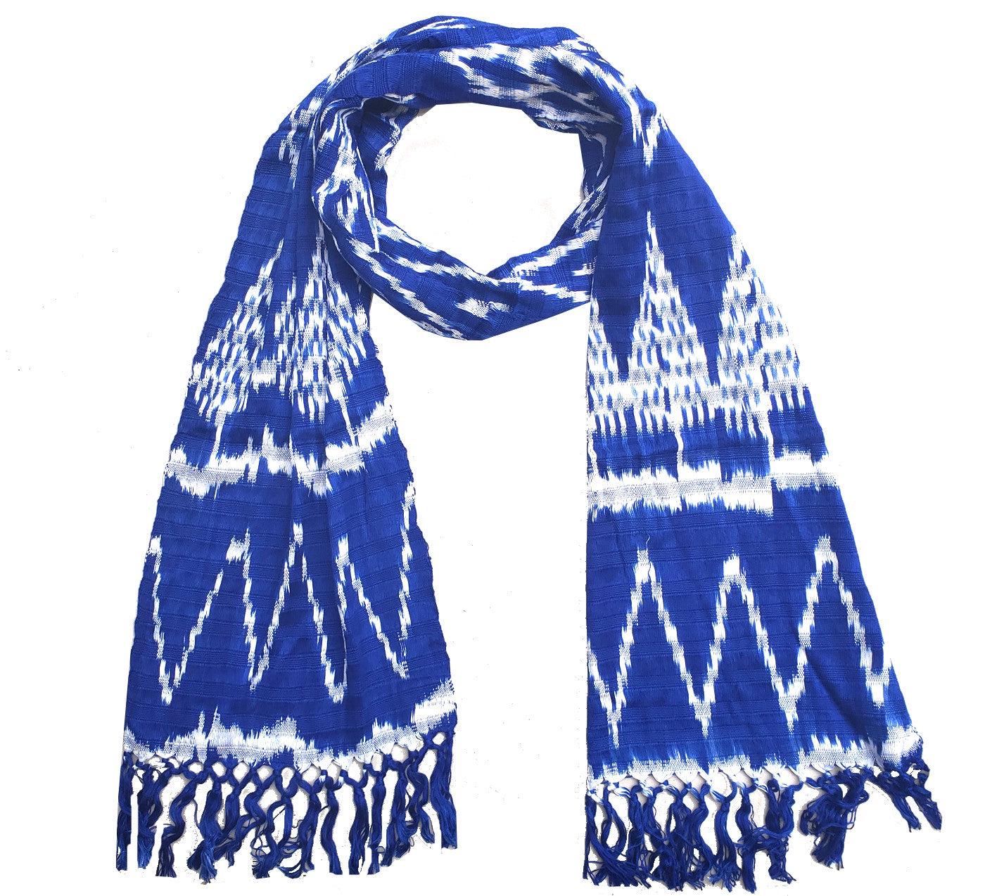 Handmade Guatemalan light weight cotton ikat scarf with fringes