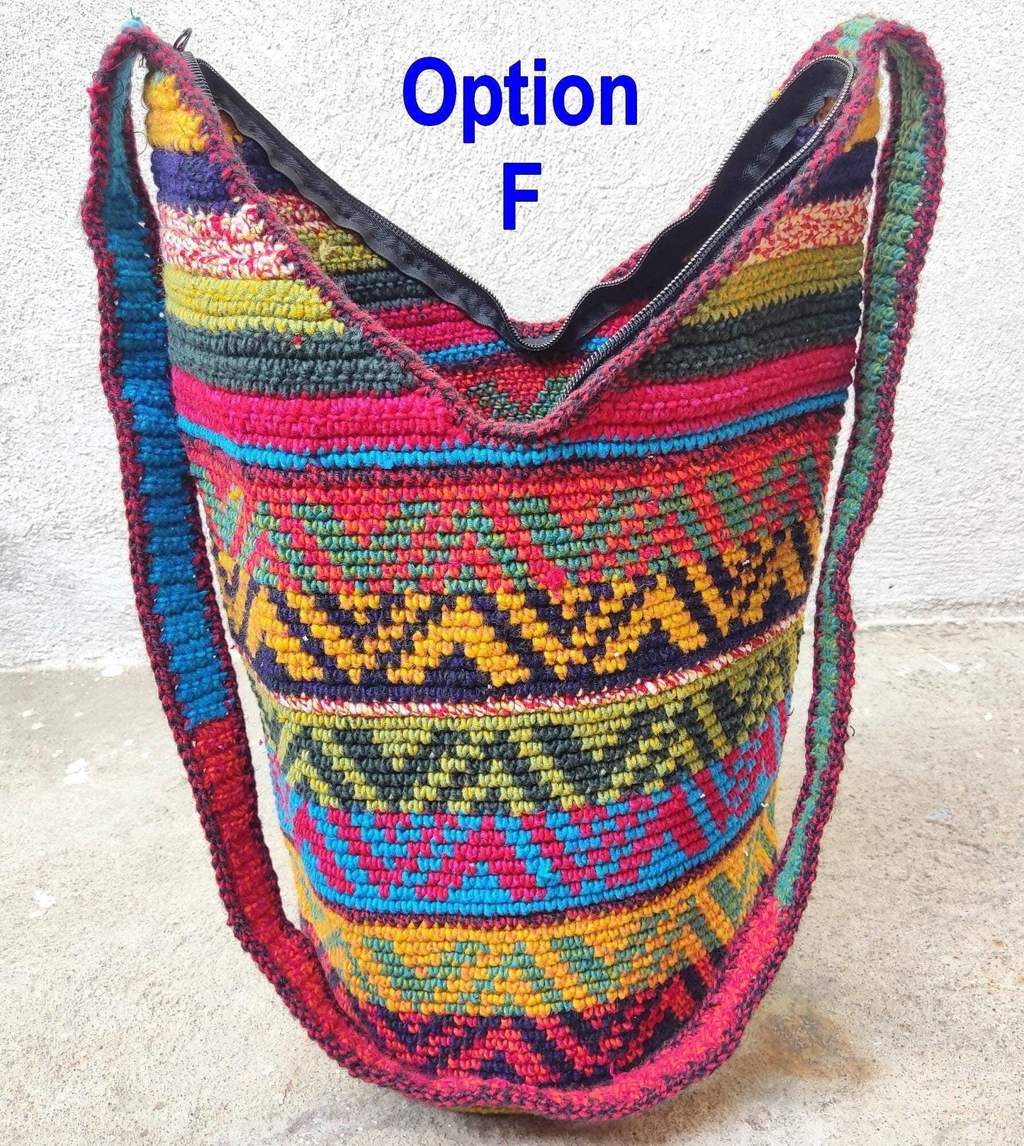 Handwoven Cotton CROCHETED GUATEMALAN Cross Body TOTE Bag With Zipper Closure And Pom Tassel Available In Multiple Options
