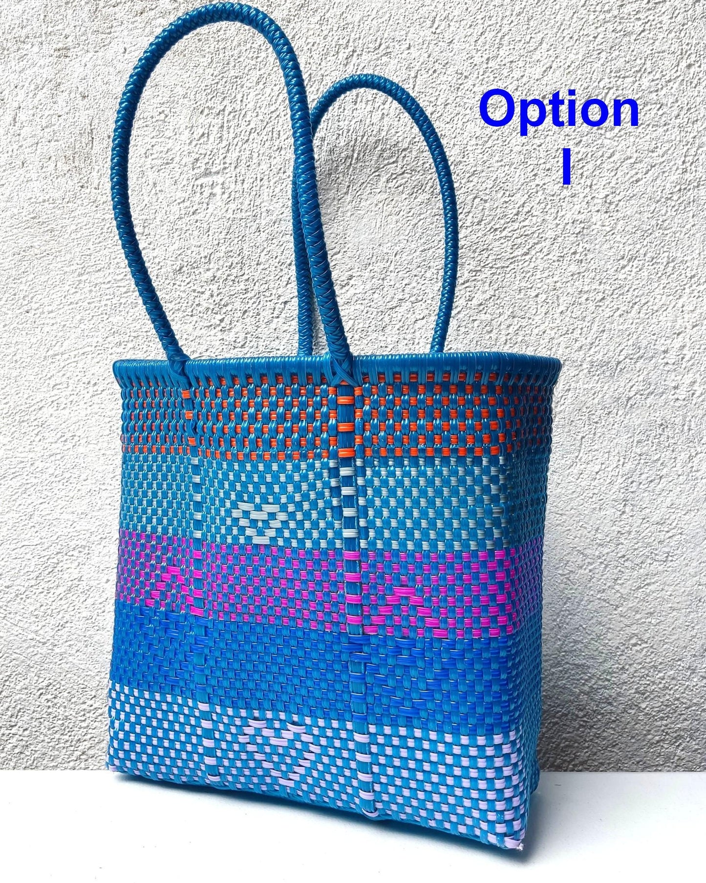 Large Woven Guatemalan Plastic market Bag - RECYCLED PLASTIC Basket - Mayan Fair Trade