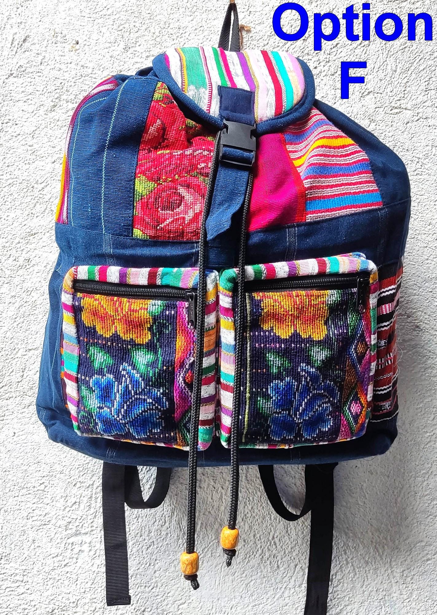 Guatemalan upcycled cotton patchwork backpack bag