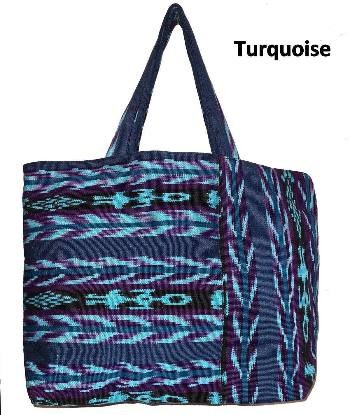Handwoven GUATEMALAN COTTON Striped Lining TOTE Bag With Zipper Available In Multiple Colors
