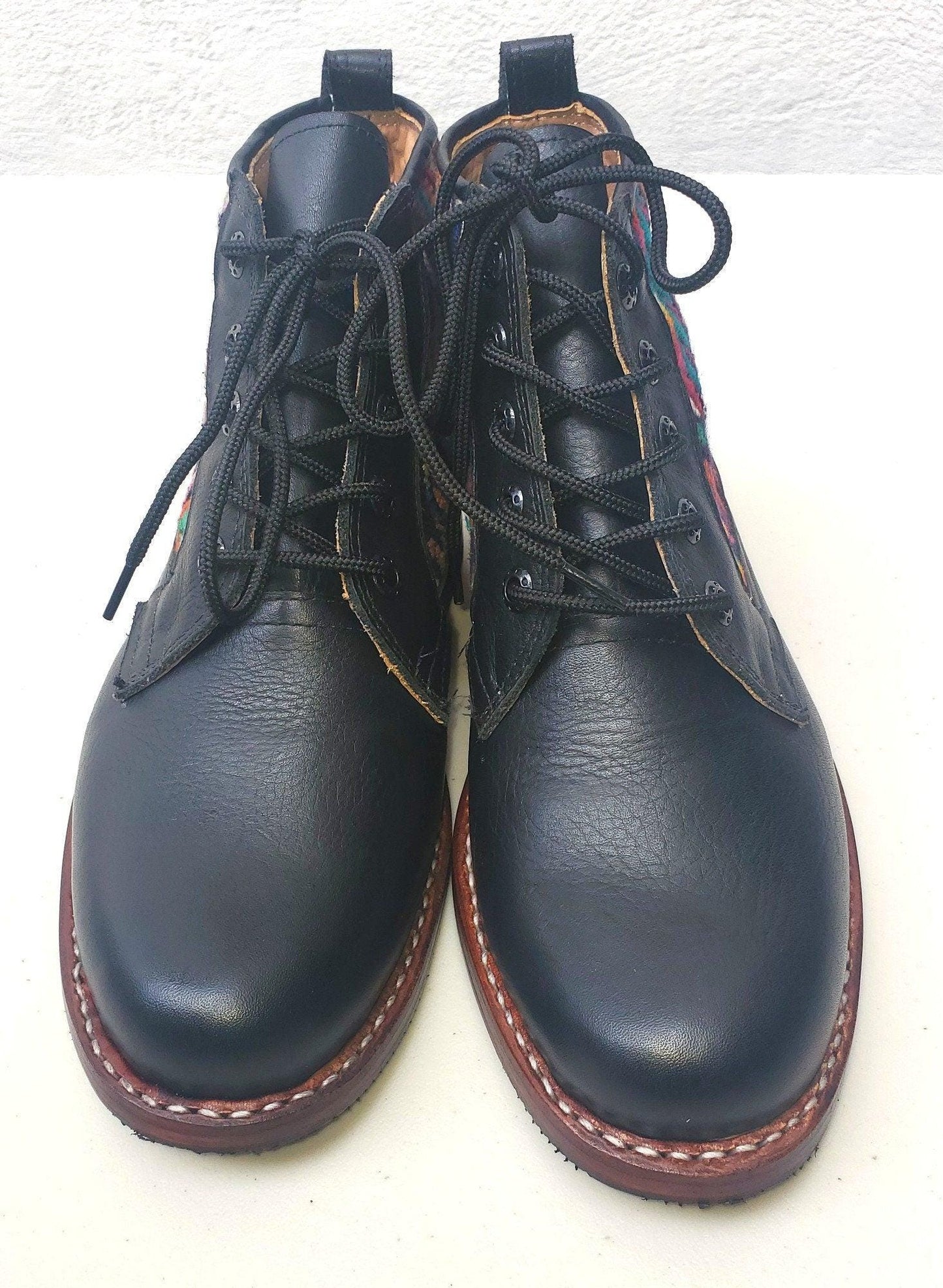 Custom Huipil Pattern GUATEMALAN Authentic LEATHER Lace Up BOOTS For Women - Geniune Leather & Rubber Outsole Zipper Shoes customizable