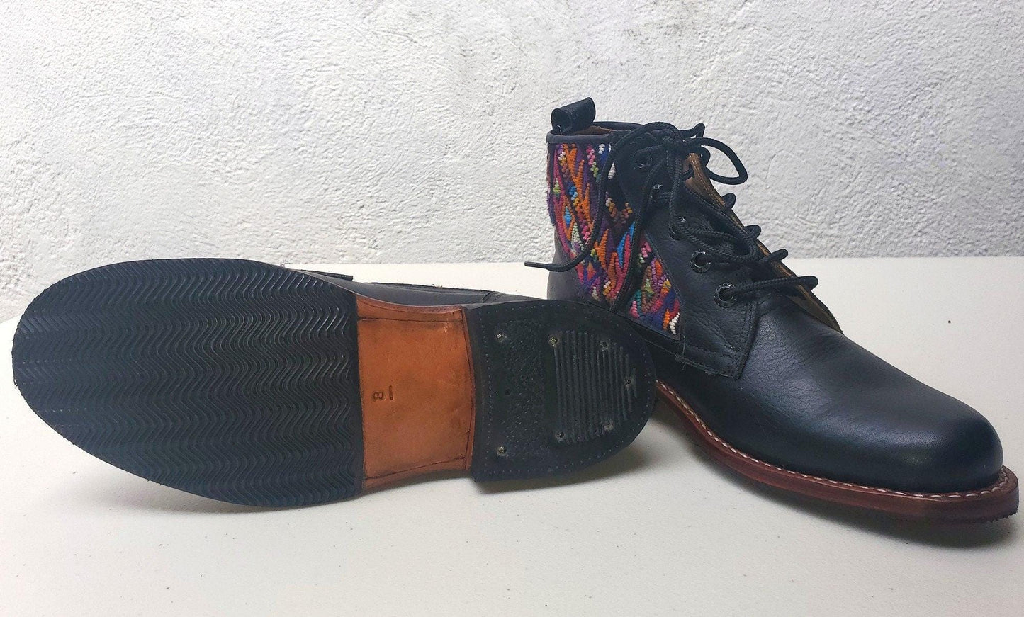 Custom Huipil Pattern GUATEMALAN Authentic LEATHER Lace Up BOOTS For Women - Geniune Leather & Rubber Outsole Zipper Shoes customizable