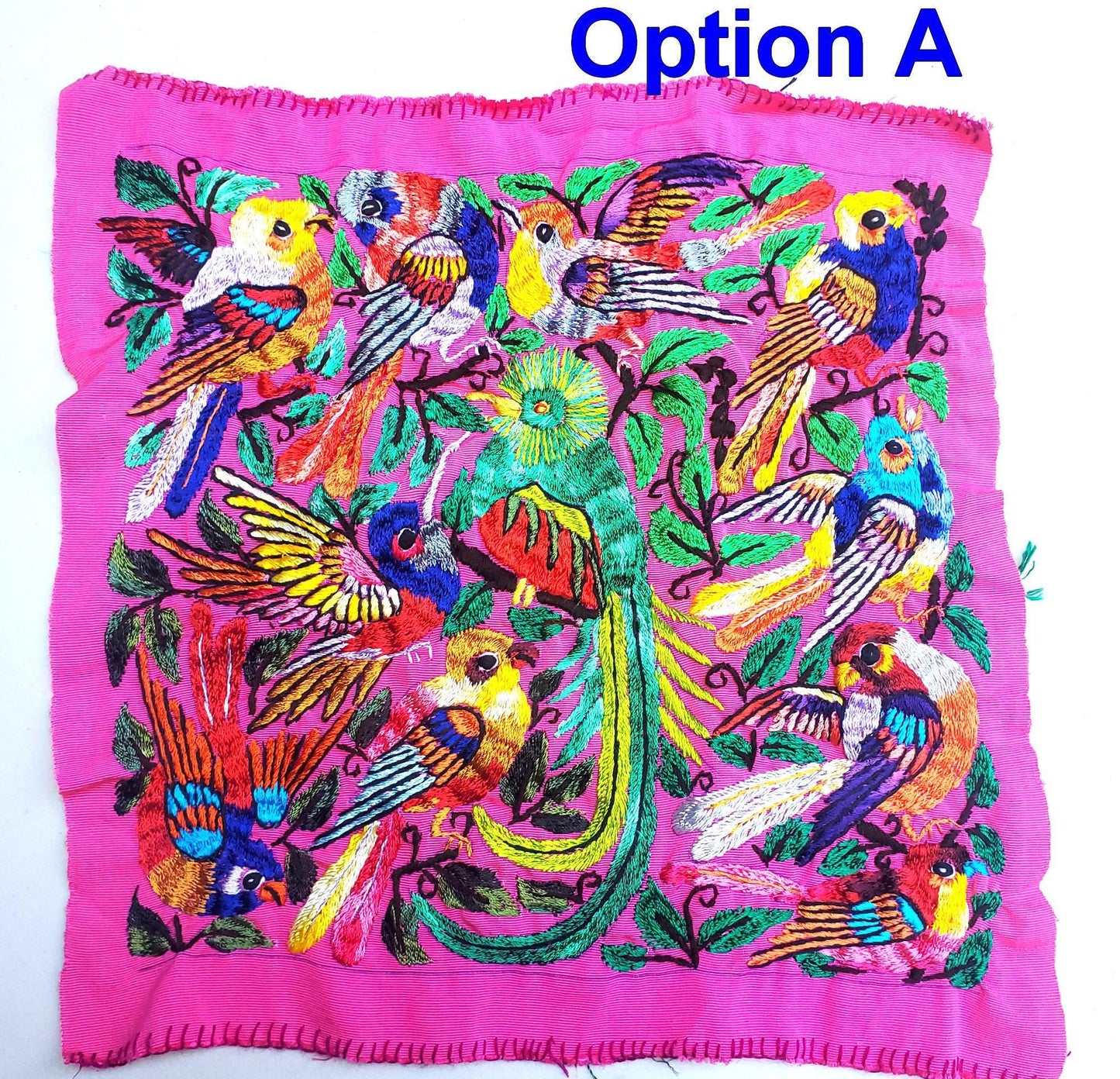 Handmade Hanging EMBROIDERED Guatemalan Yellow Wall Decor "QUETZAL and Bird Friends" tapestry
