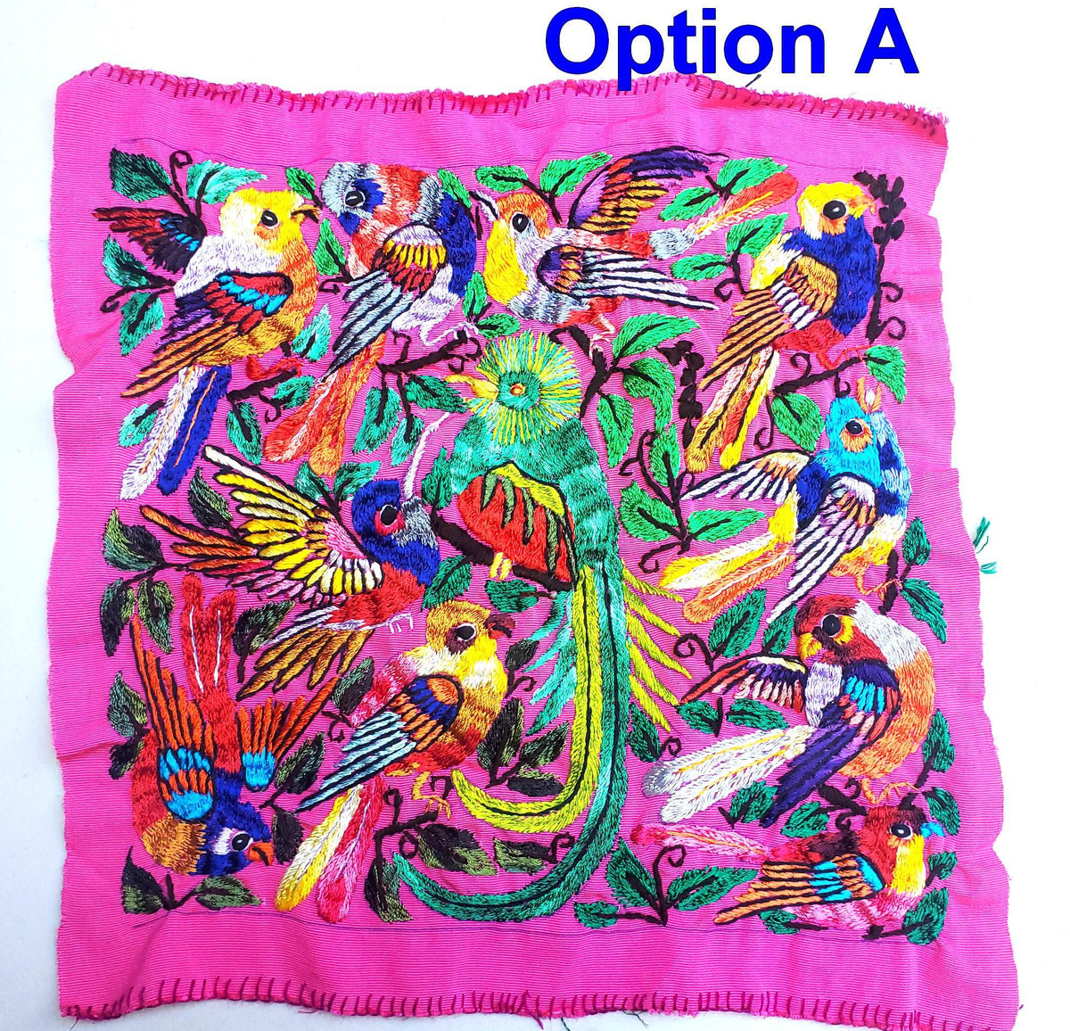 Handmade Hanging EMBROIDERED Guatemalan Yellow Wall Decor "QUETZAL and Bird Friends" tapestry