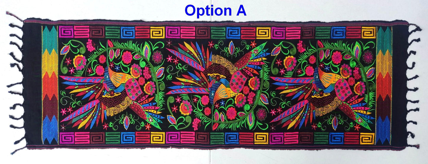 Handmade floral embroidered table runner with tassels -Zacualpa-