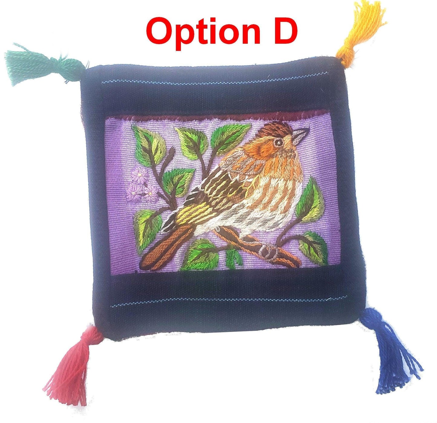 13x13 Cm Hand Embroidered COTTON Textile GUATEMALAN Birds COASTER - Pretty Ornament Square Coaster