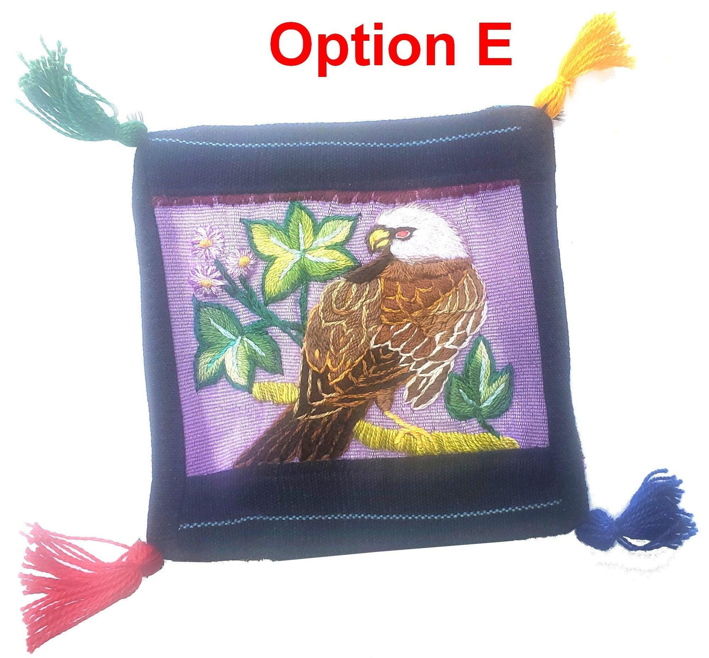 13x13 Cm Hand Embroidered COTTON Textile GUATEMALAN Birds COASTER - Pretty Ornament Square Coaster