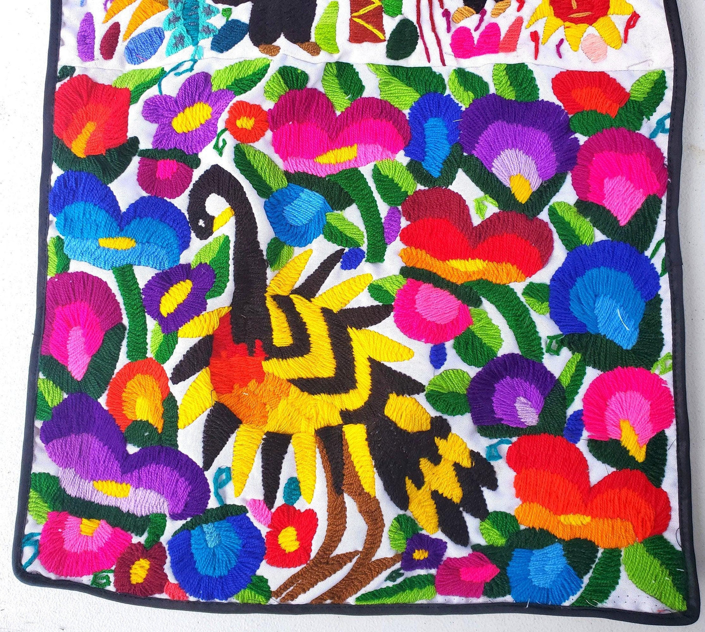 Unique Guatemala wool hand-embroidery -Bird, suns, floral, people motives table runner-