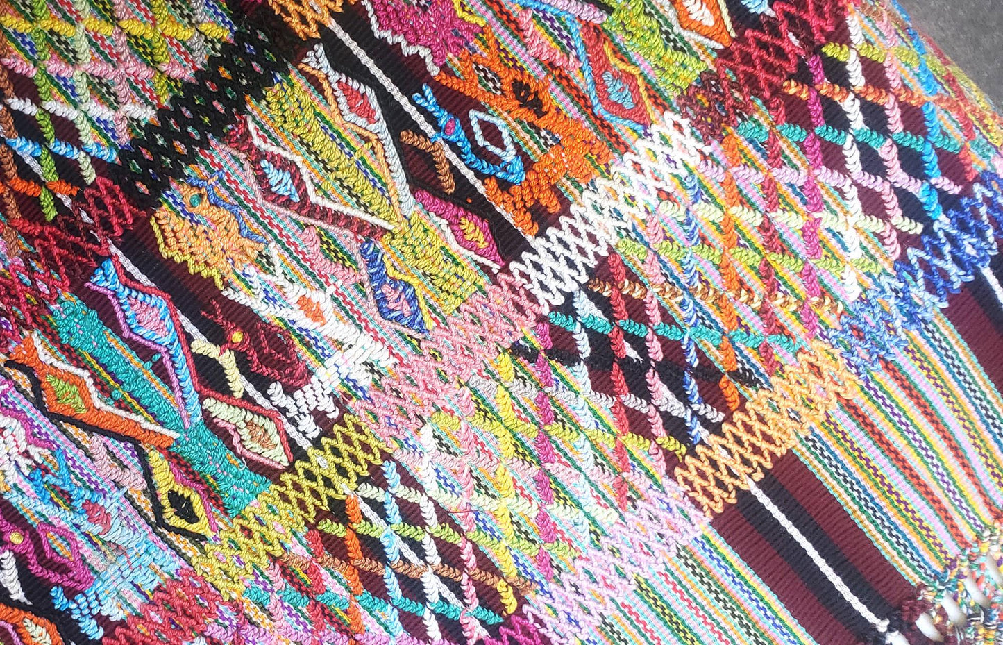 COTZAL handmade TABLE RUNNER with fringes -Deer, birds and Geometric Motives-