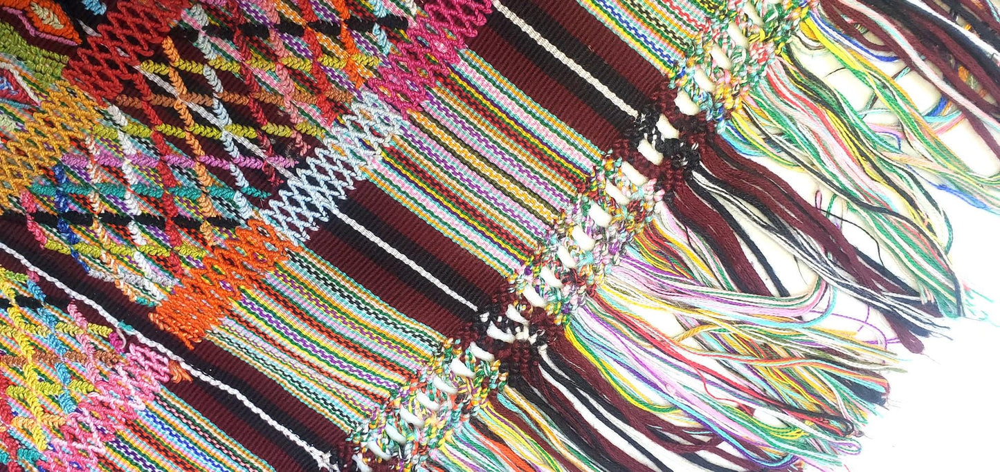 COTZAL handmade TABLE RUNNER with fringes -Deer, birds and Geometric Motives-
