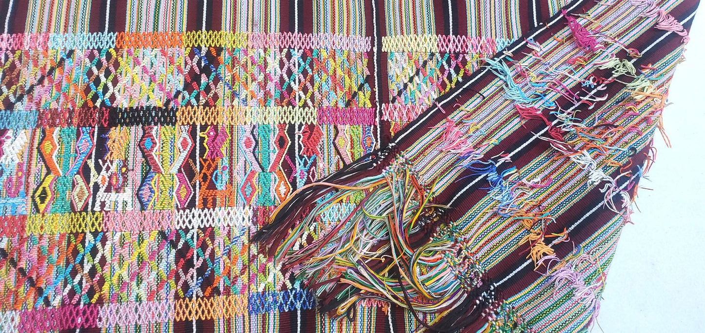 COTZAL handmade TABLE RUNNER with fringes -Deer, birds and Geometric Motives-