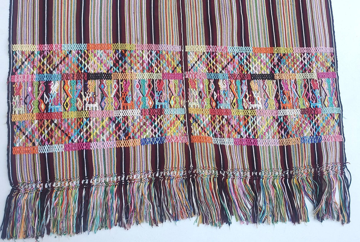 COTZAL handmade TABLE RUNNER with fringes -Deer, birds and Geometric Motives-