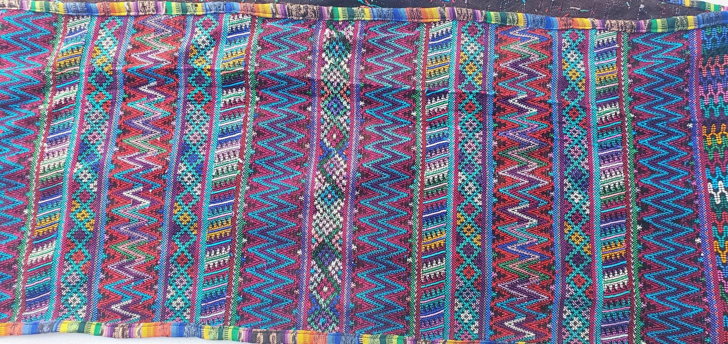 Vintage unique Guatemala handmade weaved cotton SILK fringes -San MARTIN Jilotepeque huipil- Geometric ZIGZAG motives table runner