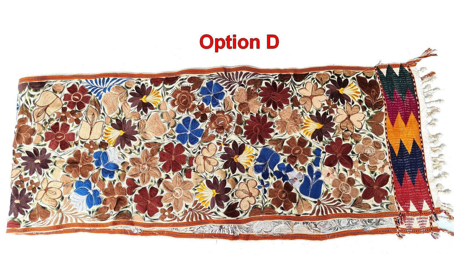 Handmade Floral Embroidered Table RUNNER With Tassels - ZACUALPA-