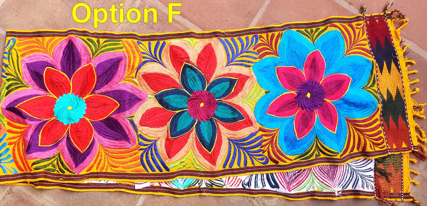 Handmade Floral Embroidered Table RUNNER With Tassels - ZACUALPA-