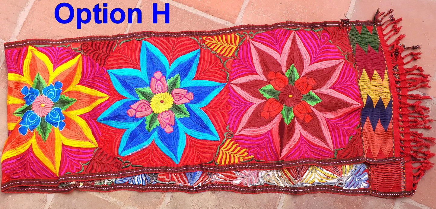 Handmade Floral Embroidered Table RUNNER With Tassels - ZACUALPA-