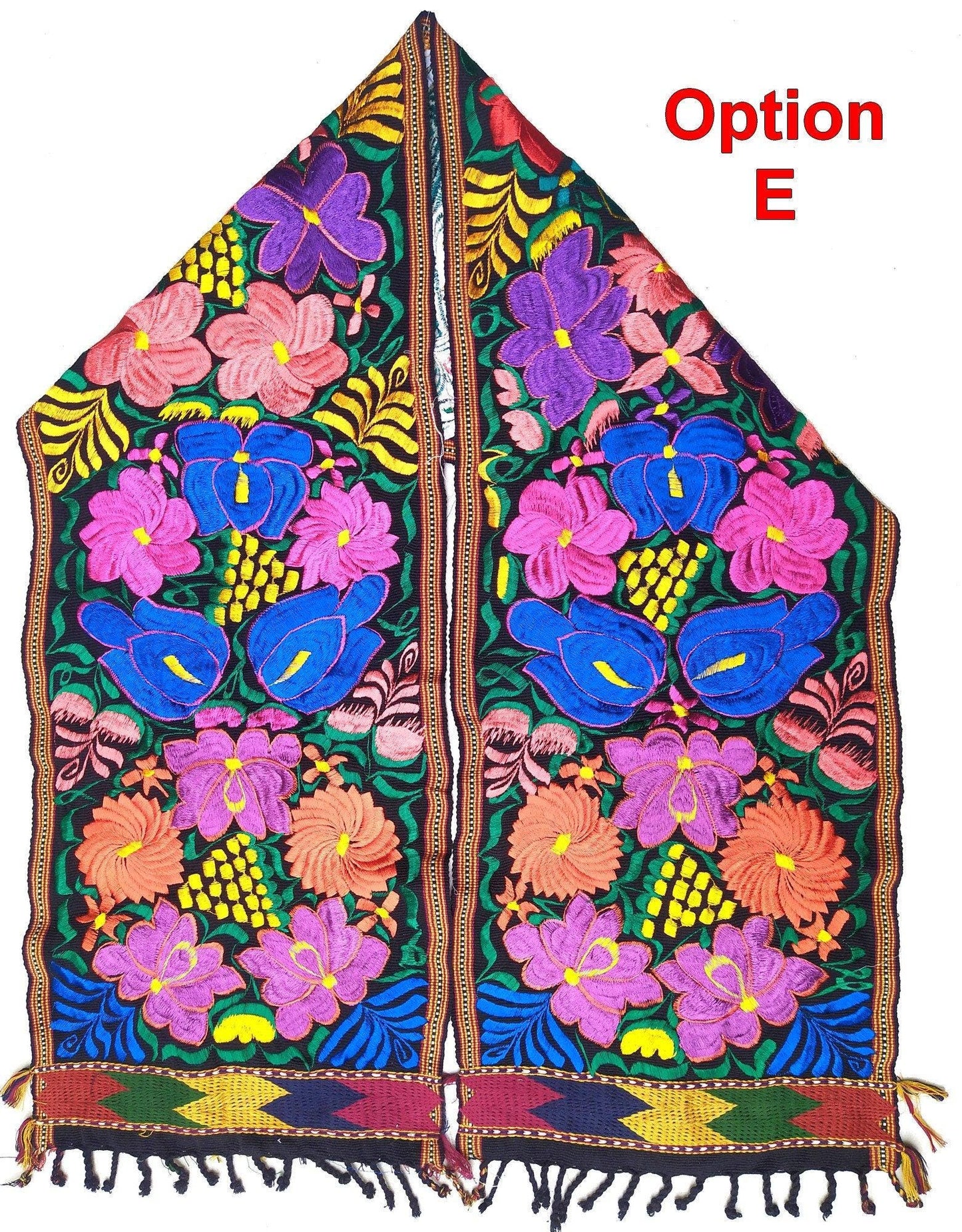 Handmade Floral Embroidered Table RUNNER With Tassels -ZACUALPA