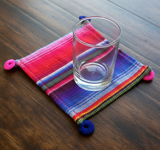 10x10 Cm COTTON Textile GUATEMALA COASTER Set Available In Multiple Colors - Pretty Ornament Square Coaster