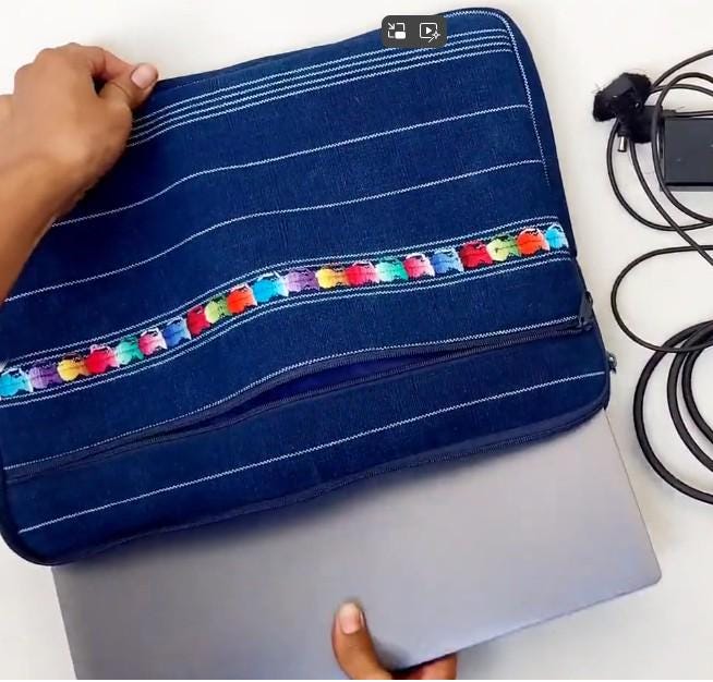 Guatemalan INDIGO LAPTOP padded CASE -Embroidered Sleeve Padded Carry Case-