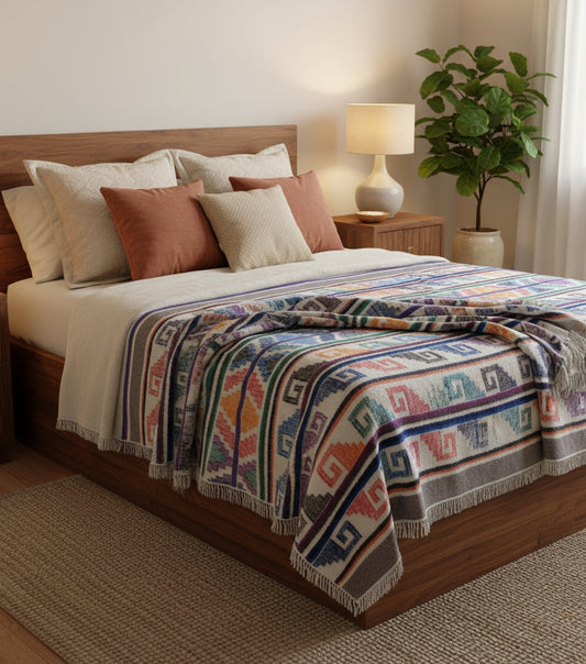 Organic PONCHO Wool GUATEMALAN BLANKET For Winter Season -Traditional Blanket Made In Momostenango