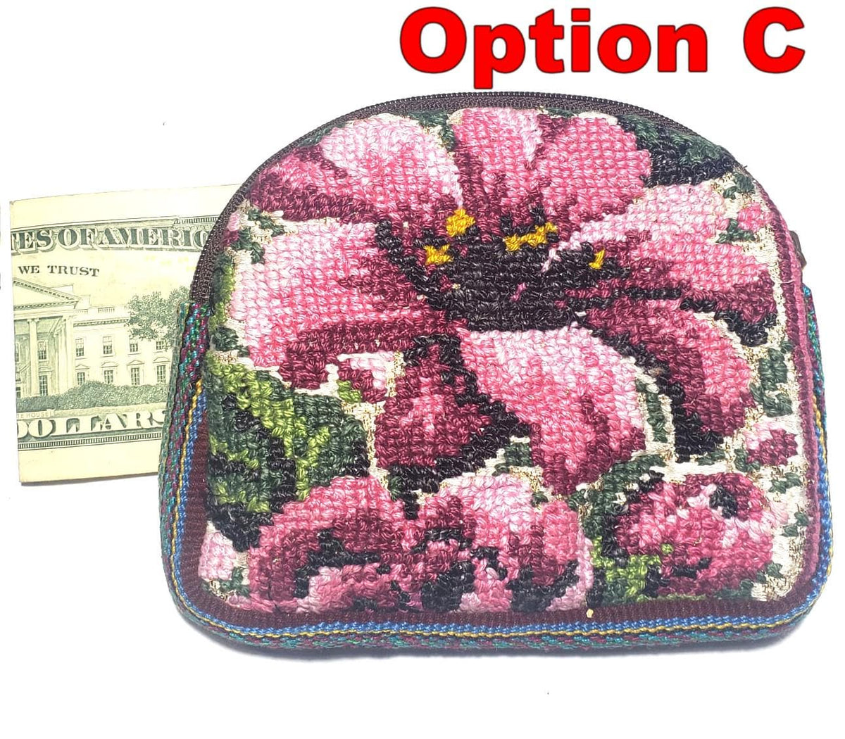 Guatemalan PADDED HUIPIL Coin Purse, Fair Trade Floral Cotton Bag