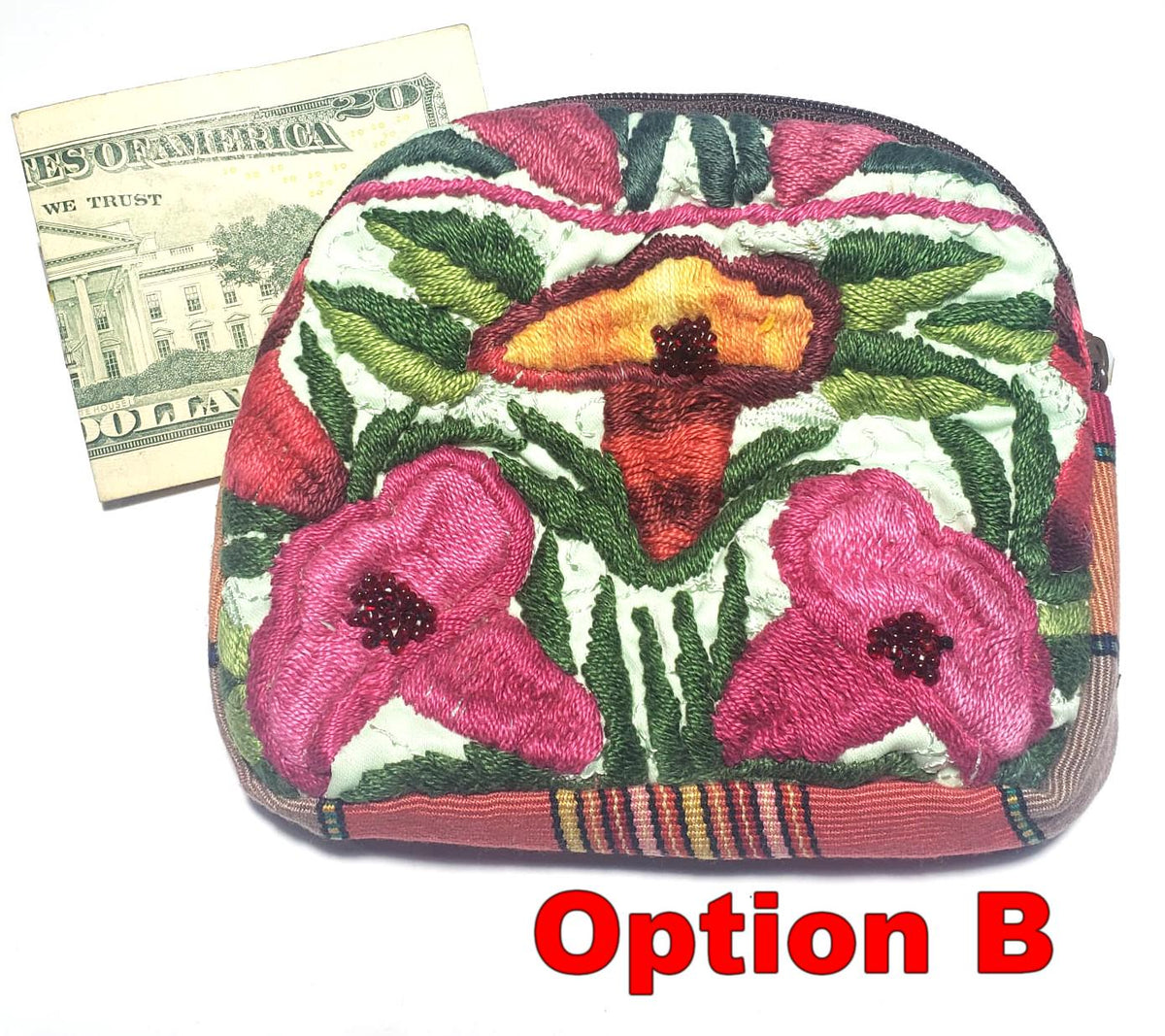 Guatemalan PADDED HUIPIL Coin Purse, Fair Trade Floral Cotton Bag