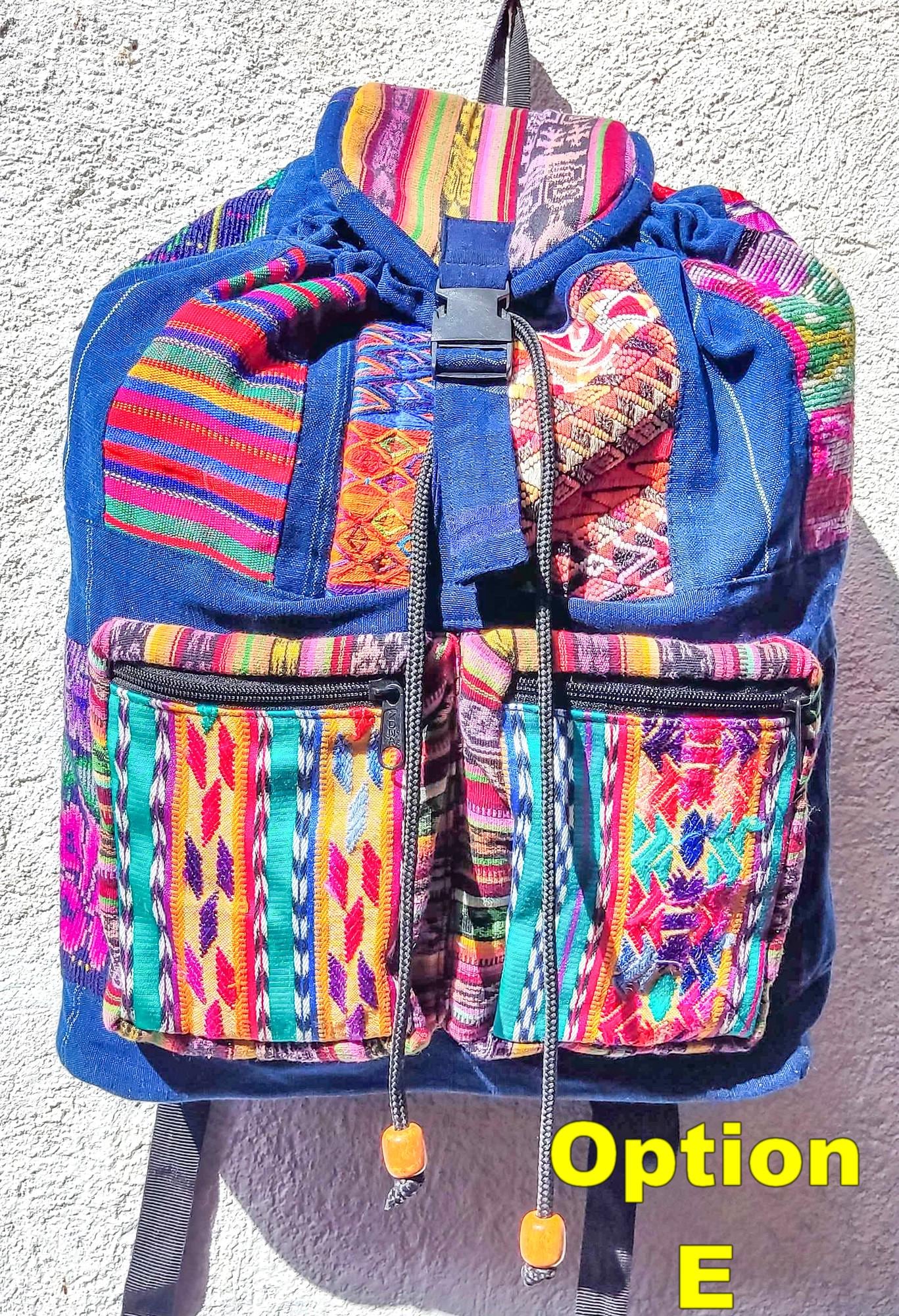 Guatemalan upcycled cotton patchwork backpack bag