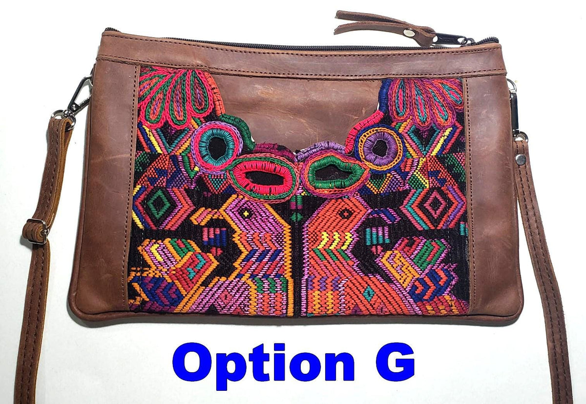 Guatemalan Leather Huipil Crossbody Clutch: Fair Trade Mayan Purse
