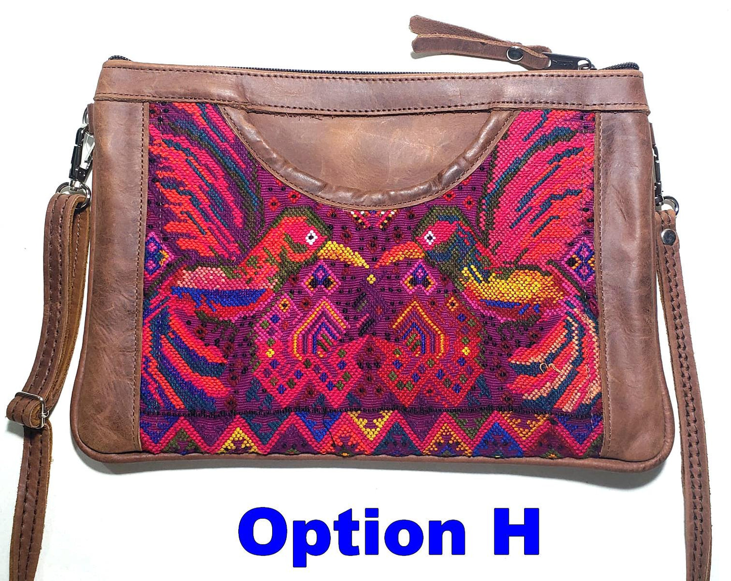 Guatemalan Leather Huipil Crossbody Clutch: Fair Trade Mayan Purse
