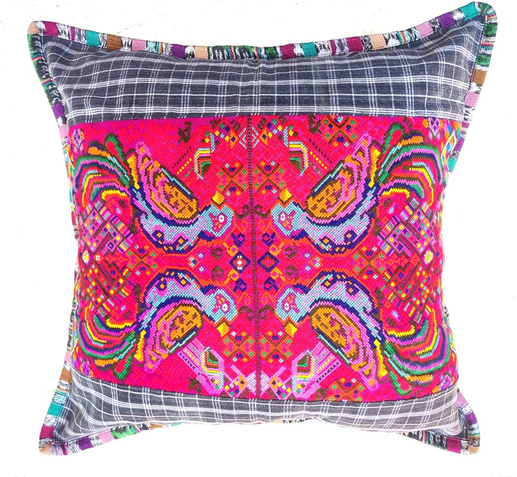 Set of Cotton Guatemala UPCYCLED Geometric PEACOCK Huipil Pillow Case Cushion Cover 18x18 inches 45x45 cm