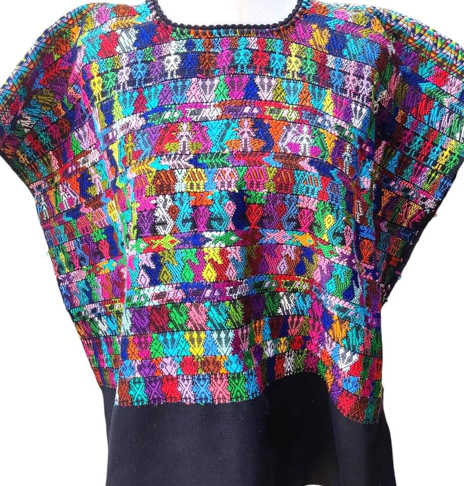 Cotton Unique Black Handmade WEAVED -San MARTIN JILOTEPEQUE- Huipil