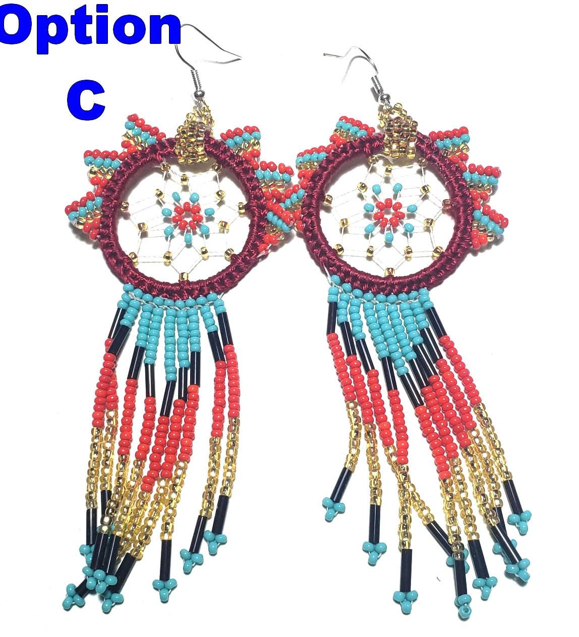 Guatemalan Handmade Colorful CATCH DREAMS Seed BEAD Earrings