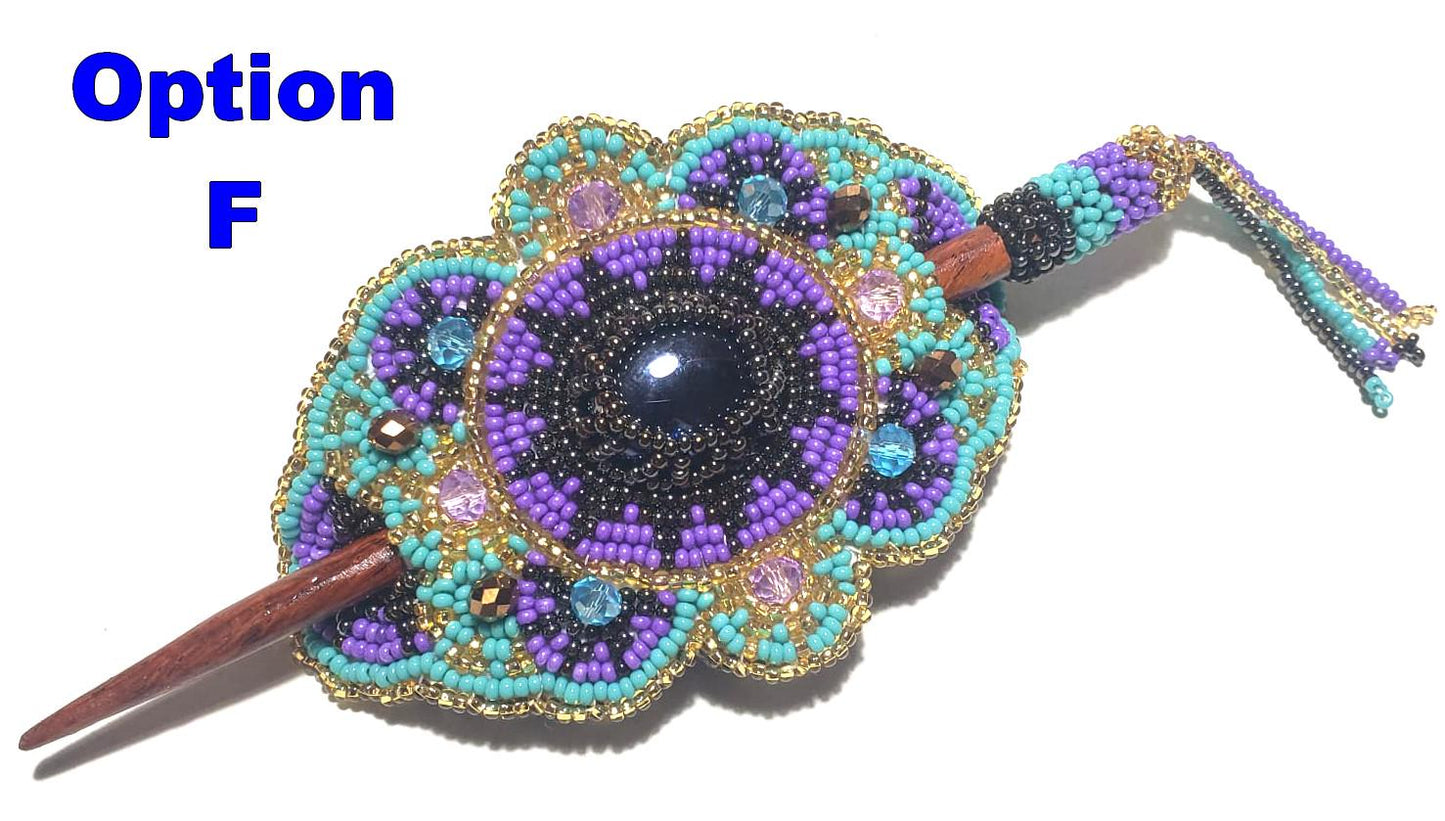 Czech Seed BEADS Hair Accessory CLIP BARRETTE Guatemala With Wooden Stick For Women - Aesthetic Leather Hair Stick Barret Clip
