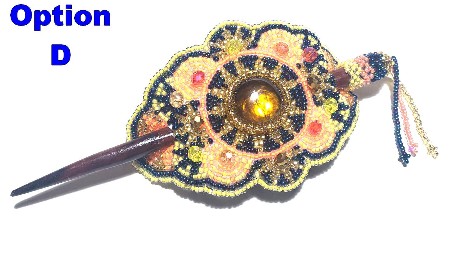 Czech Seed BEADS Hair Accessory CLIP BARRETTE Guatemala With Wooden Stick For Women - Aesthetic Leather Hair Stick Barret Clip