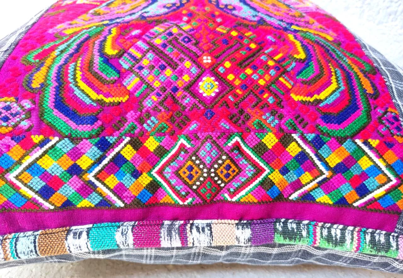 Set of Cotton Guatemala UPCYCLED Geometric PEACOCK Huipil Pillow Case Cushion Cover 18x18 inches 45x45 cm