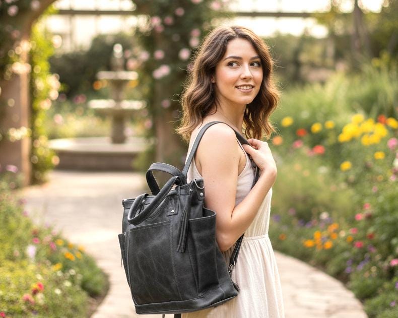 Black Genuine LEATHER CONVERTIBLE BACKPACK Bag - Aesthetic Full Grain Leather Handles cross body And Handbags
