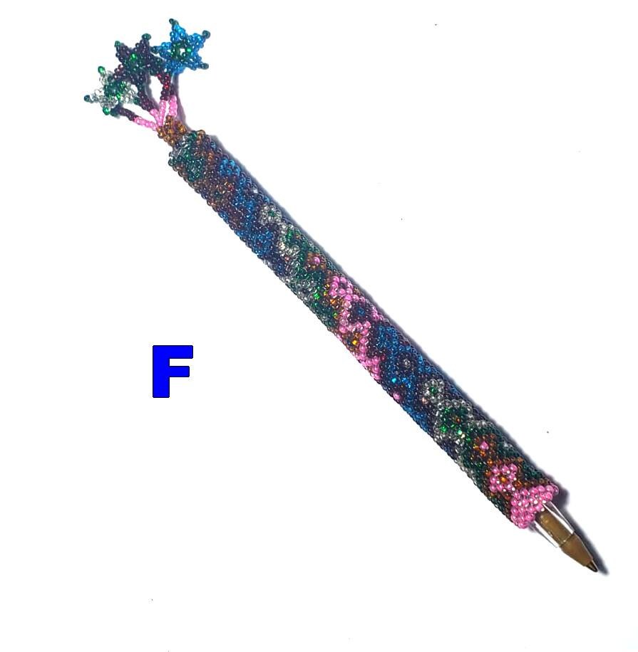 Beaded Pen Sleeve: Geometric Floral Czech Glass - Handmade Guatemalan Fair Trade