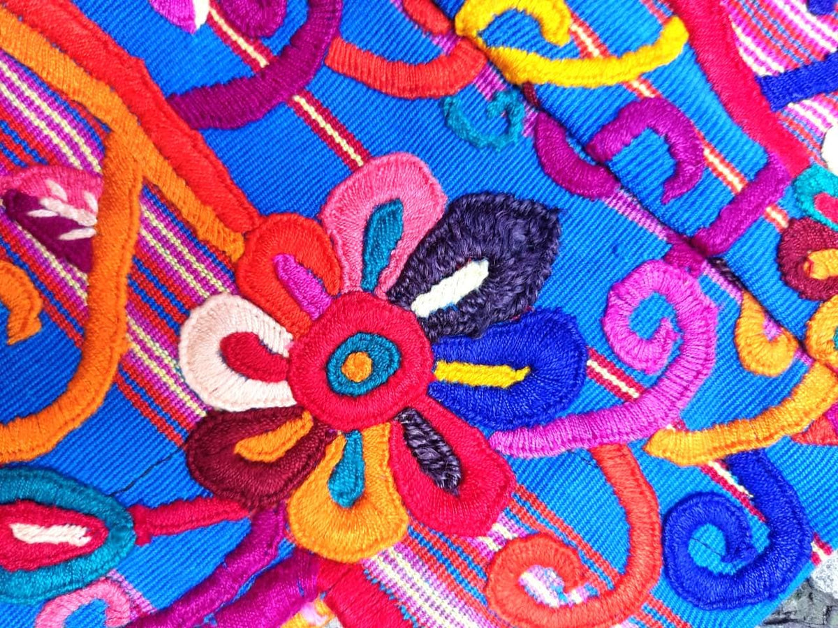 NEW Unique Guatemala Handmade Weaved BLUE Cotton Huipil "Mayan Chichi PEACOCKS"