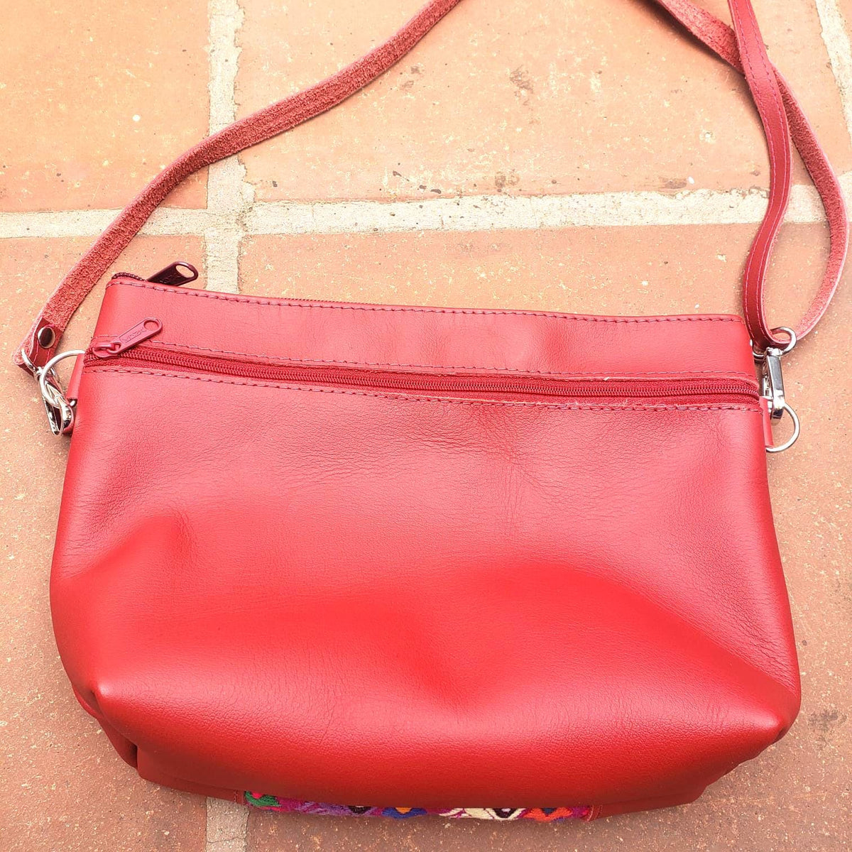 Handmade Leather CROSSBODY CLUTCH Guatemalan Huipil Bag