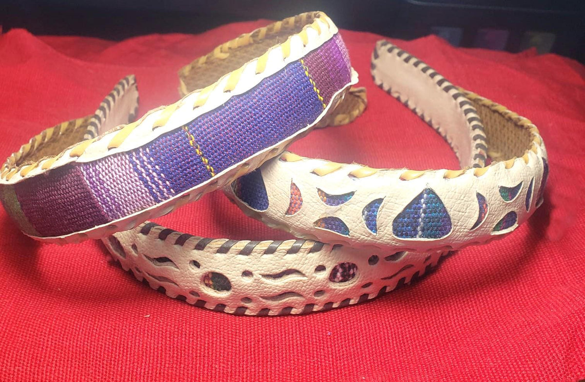 Guatemalan LEATHER Textil HAIRBAND Headband Hair HOLDER