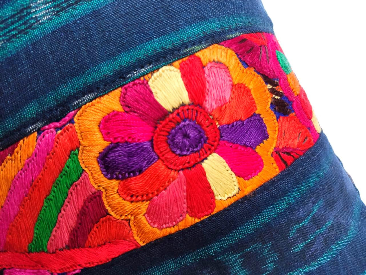 Guatemalan Hand-Embroidery - Floral- Pillow Case Cushion Cover 18x18 Indigo Red color
